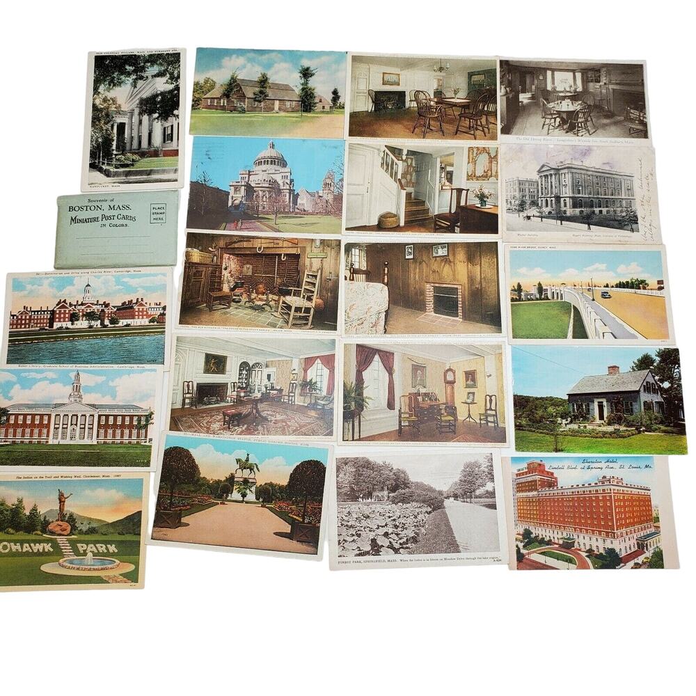 19 Massachusetts Postcards & Souvenir Mini Postcard Pack Color Lot Variety Vtg